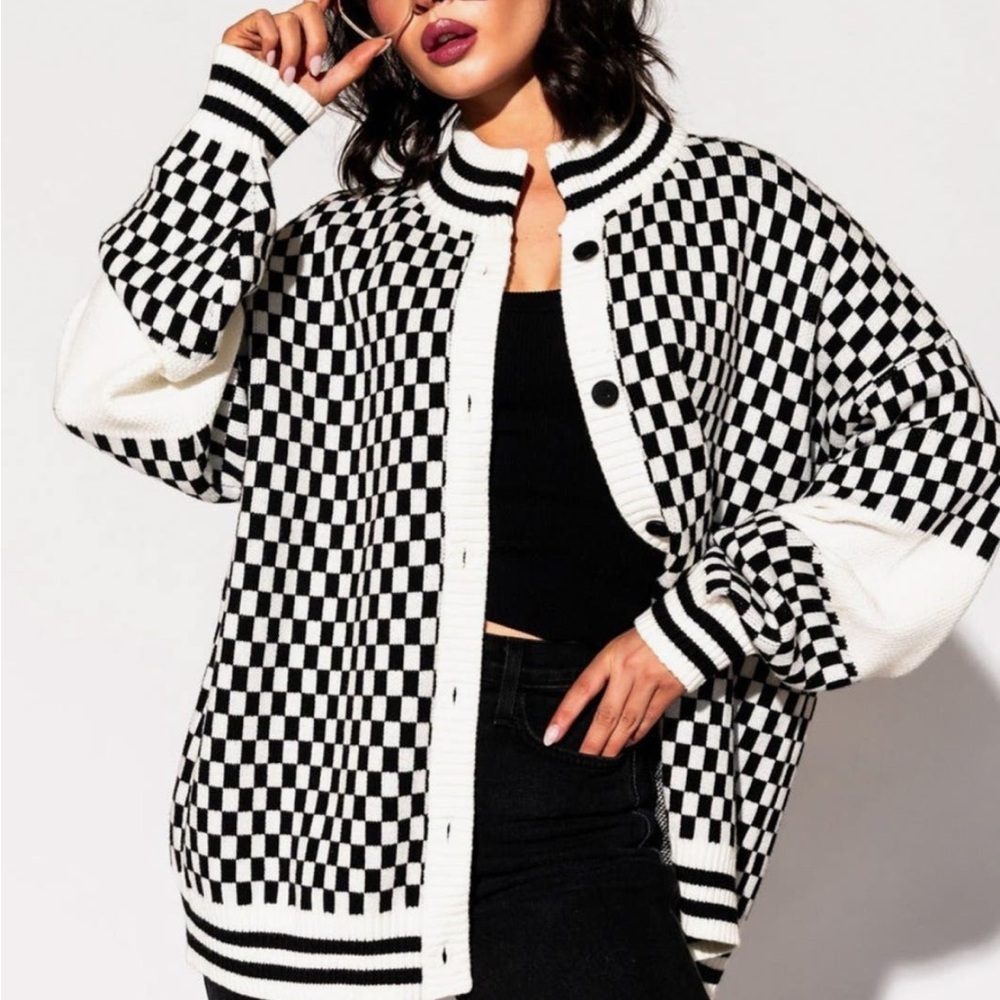 Dressed in LALA Black and White Bomber Jacket Checkerboard